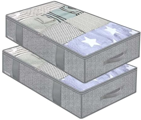 Renchey Unterbett Aufbewahrungsboxen,Transparenter Bettdecken Organizer | 2 Stücke Staubsicher Faltschachtel Für Wohnzimmer Schlafzimmer Schrank Dachboden Reise