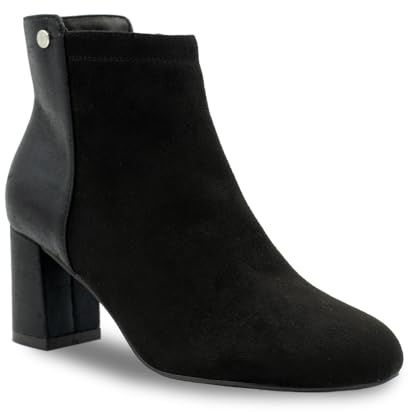 Paradox London Alathea Ankle Boots, Black Microsuede, Mid Block 6cm Heel, Almond Toe Boot with PU Resin Sole (Black, 8, UK Footwear Size System, Adult, Women, Numeric, Wide, 8)