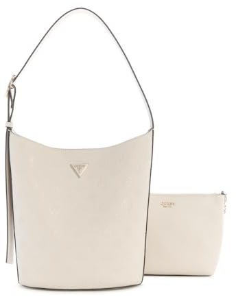 GUESS Schultertasche Utensilientasche Cresidia II Bucket Bag Bone Logo creme