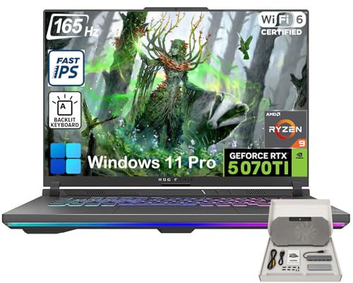 ASUS ROG Strix-G16 Gaming Laptop - 16 165Hz 300 nits Display, AMD Ryzen 9 8940HX (Up to 5.3 GHz), NVIDIA GeForce RTX 5070 Ti, 32GB DDR5 RAM, 2TB SSD, WiFi 6E, Backlit KB, Win11 Pro, with Accessories