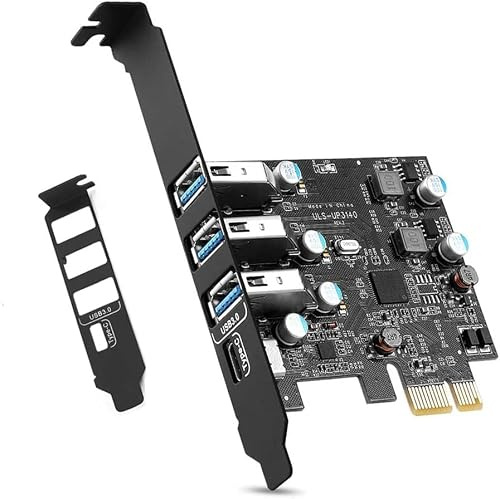 YEELIYA PCIe USB 3.0 Karte 5Gbps mit Low Profile für Desktop PC Windows | 4 Ports, 1x Type-C, 3X Type-A, Intern PCI Express Erweiterungskarte, PCI E x1/x4/x8/x16, Plug und Play