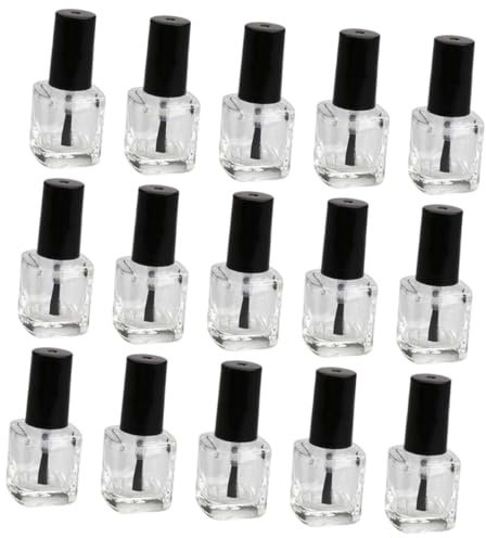 HONITANO 15pcs 10ml Glass Nail Polish Bottles Brush Refillable Empty Nail Container for Art and Diy Manicure