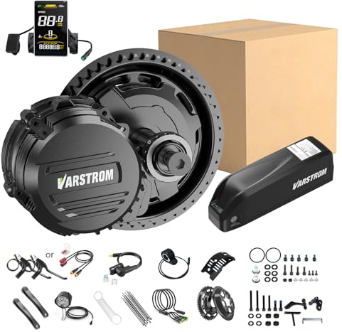 Varstrom 48V 1000W Mittelmotor Ebike Umbausatz, TSDZ16 Drehmomentsensor Mittelmotor mit SWM58 Display und 52V 20Ah Unterrohr Ebike Akku, Elektrisches Fahrrad Umbausatz für BB68-73mm MTB CTB Dreirad