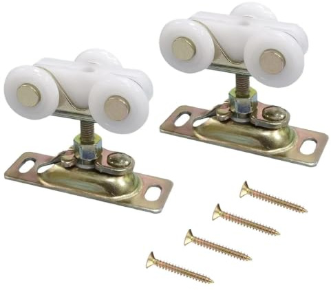 2 Pcs 19mm Pocket Door Rollers, Sliding Wardrobe Adjustable Top Hanger | Assembly – Quiet Smooth Nylon Wheels, Anti-Tarnish Replacement Hardware for Interior Bypass & Built-in Wardrobe Doors (Gold)
