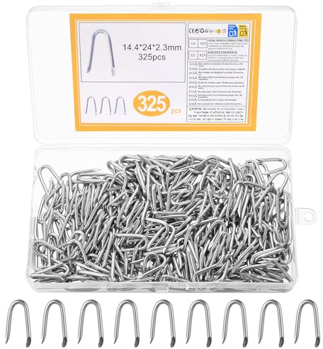 Peygre 325 Pcs Clous en U Galvanisés pour Clôture | Agrafes galvanisées pour grillage, clôture de jardin en grillage à poules, fixations pour treillis métallique.
