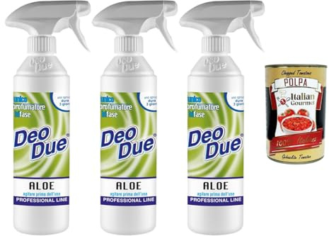 Deo Due Profumatore Bifase Aloe Professional Line 3x500ml Textilparfüm Wäscheduft Spray Aloe-Duft Geruchsneutralisierer Textilerfrischer Stoffspray für Kleidung Sofa Vorhänge + Italian Gourmet polpa
