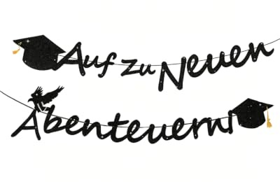JIRVEX 1x Abschluss Deko Girlande 2026, Auf zu Neuen Abenteuern Banner für Abitur, Bachelor & Master Feier, Herzlichen Glückwunsch, Prüfung bestanden!