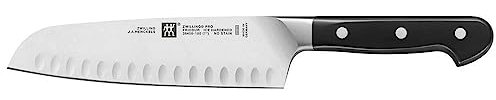 ZWILLING Pro Santokumesser, 18 cm, Klinge mit Kullen, Rostfreier Spezialstahl, Razor-Edge-Veredlung, 3-Nieten-Kunststoffgriff, Schwarz