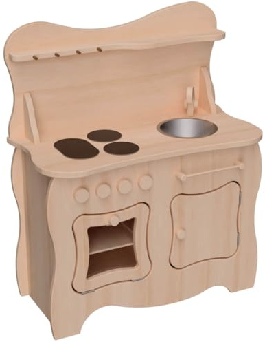 Schwungvolle Kinder-Spielküche 2015N - Holz-Spielzeugküche mit Herd und Spüle
