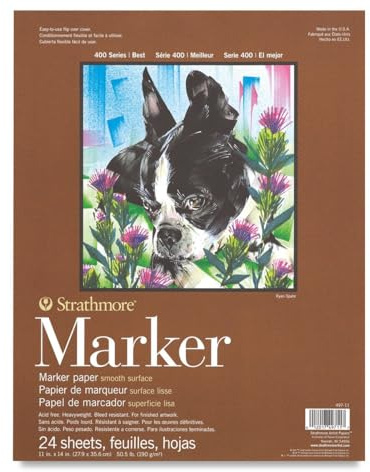 Strathmore 400 Series Glue Bound Marker Paper Pad, 11 X 14 inches, 50.5 lb., White, 24 Sheets (497-11)
