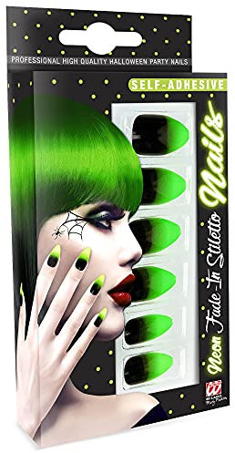 Widmann 05366 - Fingernägel Set, 12 Stück, Grün-Schwarz, selbstklebend, Accessoire, Karneval, Mottoparty, Halloween