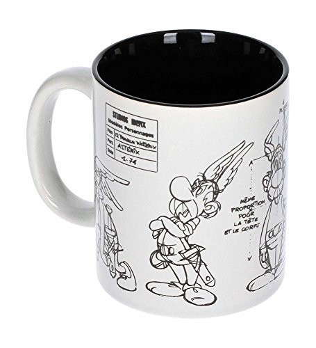 SD Toys Asterix Tasse mit Skizzenmotiv, Keramik, 10 x 14 x 12 cm, Weiß/Schwarz