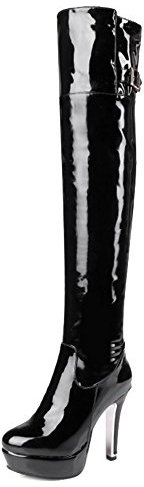 Onewus Stivali da donna sopra al ginocchio con tacco alto plateau, Nero , 48 EU