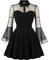 Wellwits Women's Keyhole Mesh Bell Long Sleeve Knee Swing Cocktail Dress S Black