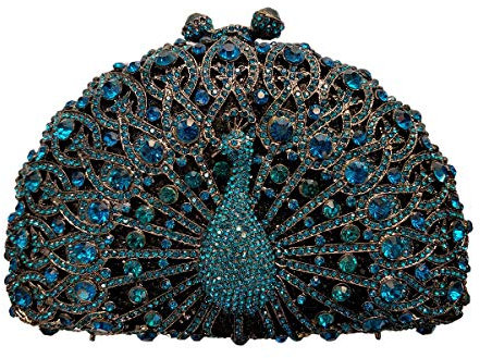 Santimon Glitzer Clutch Damen-Abend-Tasche Strass Handtasche Diamant Handtaschen Hochzeit Party Luxus -Tasche Pfau