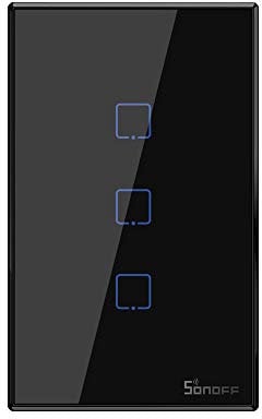 Interruttore Intelligente, SONOFF Touch T3 3gang Luce Controllo RF Wireless WiFi da Muro, Interruttore a 3 Canali per Soluzioni di Automazione della Casa Intelligente, Funziona con Alexa(Nero,1-way)