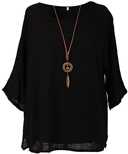 Storm Island® Stylist Italian Ladies Cotton Top Necklace Women Tunic Dress Shirt (Black, 16-18 UK)