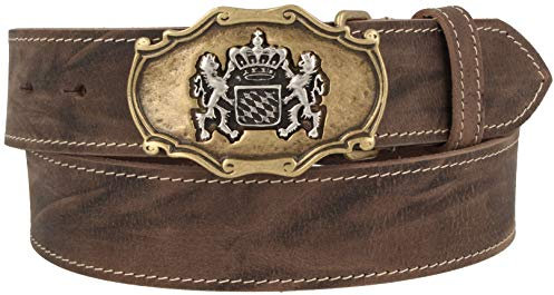 Trachtenkönig Trachtengürtel Herren Damen Gold Löwe Bayern zur Lederhose Echtleder Kürzbar Dunkel Braun TK11_01_115