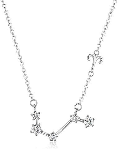 Widder Halskette Sterling Silber Sternbild Anhänger, 12 Sternbild Horoskop Zeichen März-April Geburtstagsgeschenke für Frauen Mädchen, Astrologie Sternbild Sternzeichen Stern Halskette Kette 18