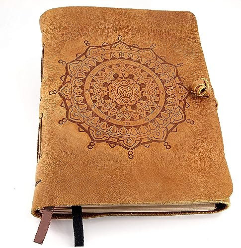 ThoughtSpace Journals Leder-Tagebuch für Frauen und Männer – Mandala-Tagebuch mit linierten Seiten (12,7 x 17,8 cm), Vintage-Leder-gebundenes Schreib-Tagebuch, liniertes Notizbuch für Frauen