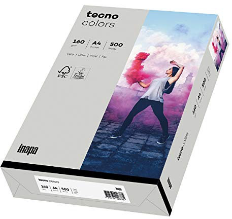 inapa farbiges Druckerpapier, buntes Papier tecno Colors: 160 g/m², A4, 250 Blatt, grau