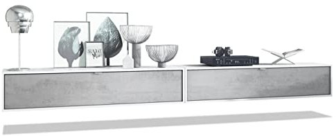 Vladon 2er-Set TV Board Lana 140, Made in Germany, Lowboards je 140 x 29 x 37 cm mit viel Stauraum, Korpus in Weiß matt, Fronten in Beton Oxid Optik | Große Farbauswahl