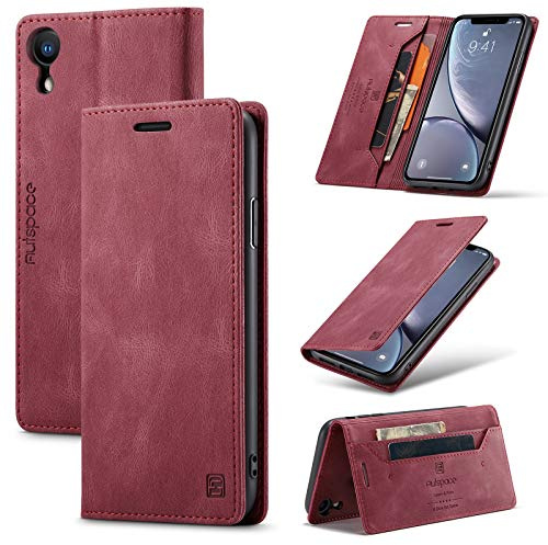 TOHULLE for iPhone X for iPhone XS Case, Vintage Wallet Case Card Holder Kickstand Built-in Magnetic Flip Folio Leather Case for iPhone X/XS - Red