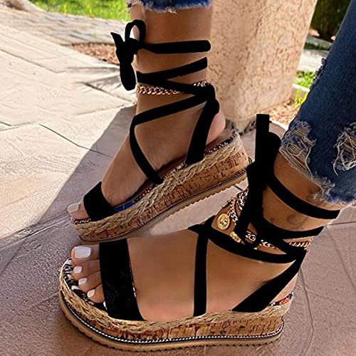 ZYONG Moda Donna Sandali Estate 2021 Scarpe con Zeppa Serpente Stampa Etnica Moda Casual Lace Up Scarpe da Donna Beach Ladies Sandalias