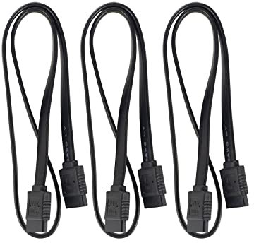 Herfair 3x 50cm SATA III Cable in Set S-ATA 3 Data Cable - HDD SSD Connecting Cable Connecting Cable Metal Clip 6 GBit/S - 2 Straight L-Type Plug (black)