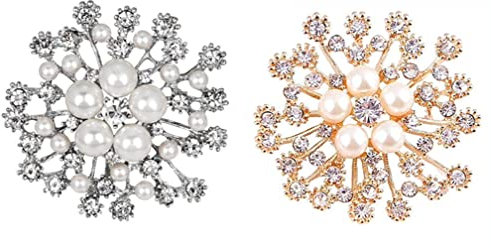 ZSLJSWDZ 2 stücke Brosche Pins,Schneeflocke Blume ,Runder Kristall Perlenbrosche,Geschenk für Damen, sehr praktisch und beliebt.