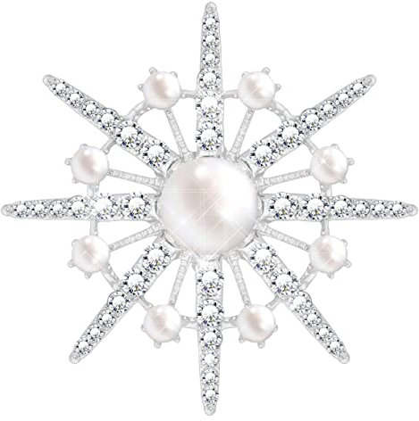 KristLand Stern Blume Schneeflocke Brosche Glänzende Kristall Damen Brosche Braut Hochzeit Brosche Pin Brosche Silber Farbe-Perle