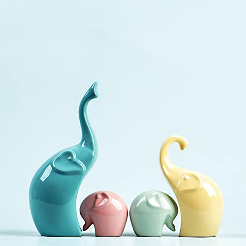 EIN Set von 4 Elefantenskulpturen-Elefantenstatue modernes Design Keramikfarbe.