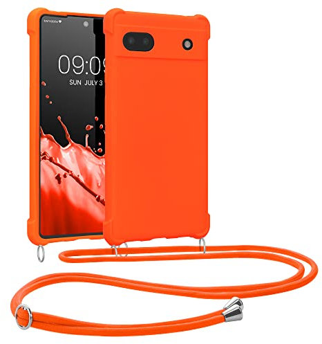 kwmobile Necklace Case kompatibel mit Google Pixel 6a Hülle - Cover mit Kordel zum Umhängen - Silikon Schutzhülle Fruity Orange