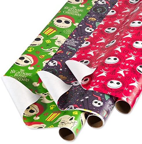 American Greetings Nightmare Before Christmas Geschenkpapier-Set mit Schnittlinien, Jack Skellington und Zero (3 Rollen, 105 m²)