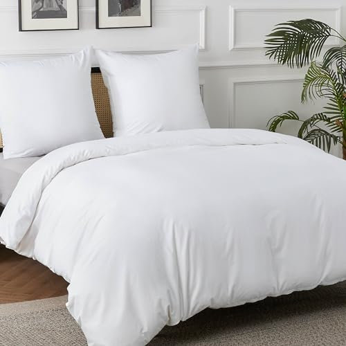 BEDSURE Bettwäsche 200x200 Baumwolle Weiß - Bettwäsche-Sets 200 x 200 cm Bettbezug 3teilig mit 2 Kissenbezüge 80x80 cm, Oeko-TEX Bedding mit Reißverschluss