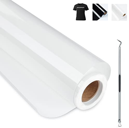 HAUSPROFI Plotterfolie Textil 30.5cm x 400cm, Plotter Bügelfolie für Cricut und Silhouette Cameo - Flexfolie Plotter für DIY T-Shirt/Anderen Stoffe - Mit Häkelnadel - Mattweiß