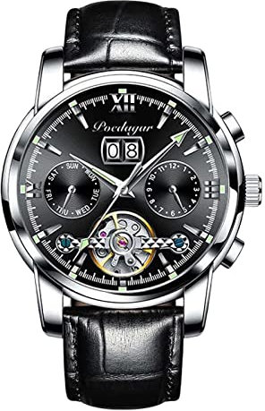 RORIOS Herrenuhren Automatik Mechanische Uhr Mit Lederband - Klassische Leuchtende Wasserdichte Armbanduhr für Männer