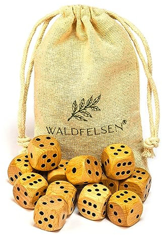 Waldfelsen 6, 12, 20, 30 o 50 dadi in legno di faggio di alta qualità in vero legno di faggio, cubi da gioco in legno, cubi standard da 16 mm, con sacchetto di stoffa (bianco, 12 pezzi)
