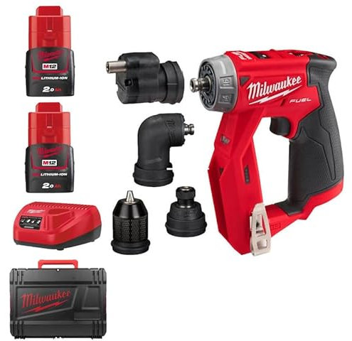 Milwaukee M12 FDDX-202X 12V Fuel 4-in-1 Drill Driver Kit with 2X 2.0Ah Batteries, Charger & Case