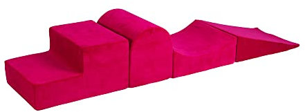 MEOWBABY Schaumstoff Bausteine Kinder – Kletterbausteine Indoor – Softbausteine XXL Baby – Riesen Bausteine XXL für Kinder – Spielpolster & Bewegungsbausteine, Samt, Magenta