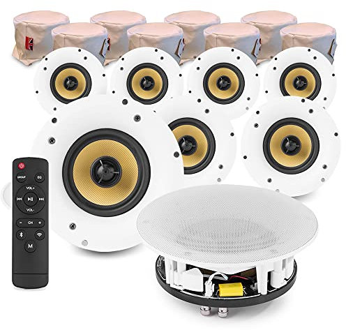 Power Dynamics WCS5 4-Zone Smart WiFi Wireless Ceiling Speaker System 5.25 with Fire Hoods - Multiroom Home Audio Streaming, App Control, Bluetooth, Stereo Sound Kit