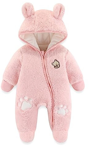 JiAmy Tuta da Neve Invernale per Neonato Bambino Bambina, Ciniglia Pagliaccetto Addensare Abiti Tute Invernale Tutina Neonati Neonata Maschio Rosa 3-6 Mesi