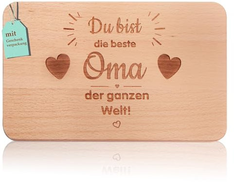 Frühstücksbrettchen oma geschenke | Brotzeitbrett mit Gravur “Du bist die beste Oma der ganzen Welt” | Großmütter Geschenke Buchenholz | Geschenkidee ideal für Muttertag Geburtstags Weihnachten