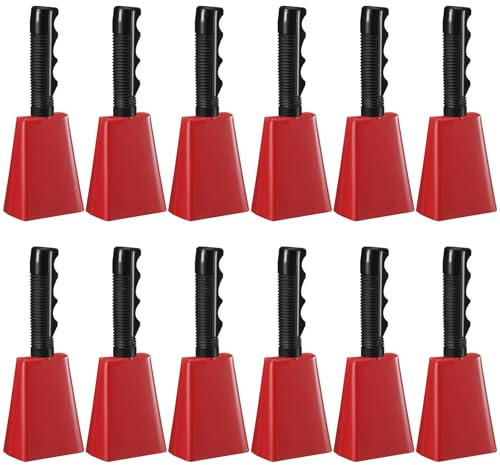 Fiada 12 Stück Kuhglocke 20,3 cm Geräuschmacher für Sportveranstaltungen, laute Handglocke, musikalische jubelnde Kuhglocke mit Griff, für Fußball, Klassenzimmer, Abschlussfeier, Schule,
