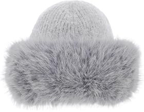 QUEEN HELENA Wintermützen mit Weichem Fell Zehe für Damen CP07 grau, One Size