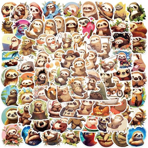 AUCEKO 100 Stück Faul Aufkleber Pack Sloth Sticker Set wasserdichte Vinyl Sticker für Laptop Kinder Autos Motorrad Fahrrad Skateboard Gepäck Koffer Computer Aufkleber Graffiti Decal