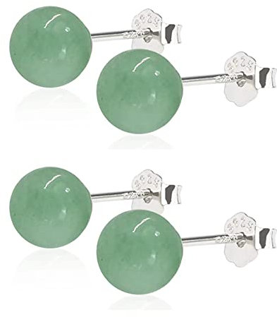 Jade Ohrringe Ohrstecker, 2 Paare Hellgrüne Jade Ohrringe für Frauen,Sterling Silber Ohrstecker für empfindliche Ohrringe, Jade Schmuck für Frauen (6mm)