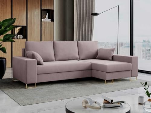 MKS MEBLE Ecksofa - L-Form Sofa mit Schlaffunktion - Wohnlandschaft L Form, Ecksofa mit Schlaffunktion und Bettkasten, Schlafsofa mit Bettkasten, Couch mit Schlaffunktion - Rosa Dorian