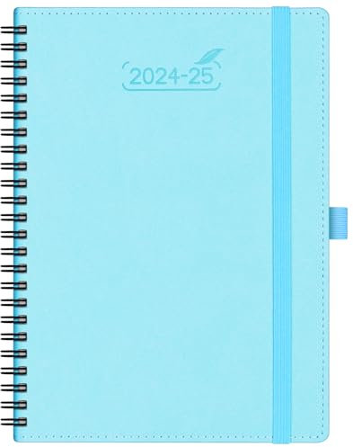 BEZEND 18-Monate Kalender 2024 2025 Terminplaner A5 Ringbuch PU-Leder Softcover [Himmelblau] Wochenkalender 1 Woche 2 Seiten Juli 24-Dez 25| Buchkalender mit Stifthalter