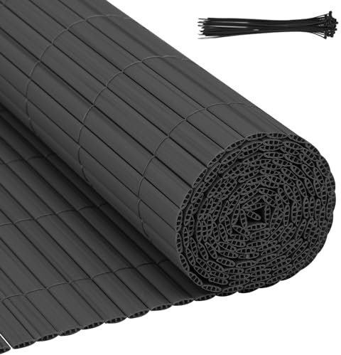 Eulenke PVC Sichtschutzmatte, 80 x 300cm Sichtschutzzaun mit Abschlussleiste, Windschutz Balkon Sichtschutz für Zaun Garten Terrasse, Anthrazit